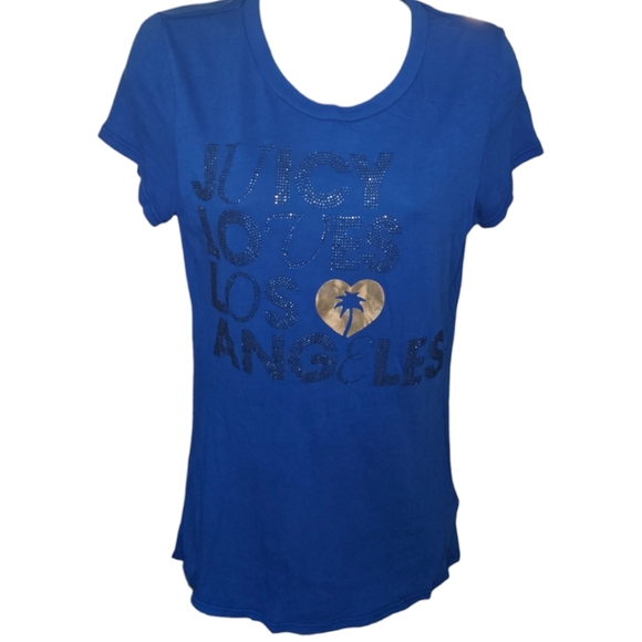 Juicy Couture "Juicy Loves Los Angeles" Rhinestone Short Sleeve Top - Picture 1 of 4